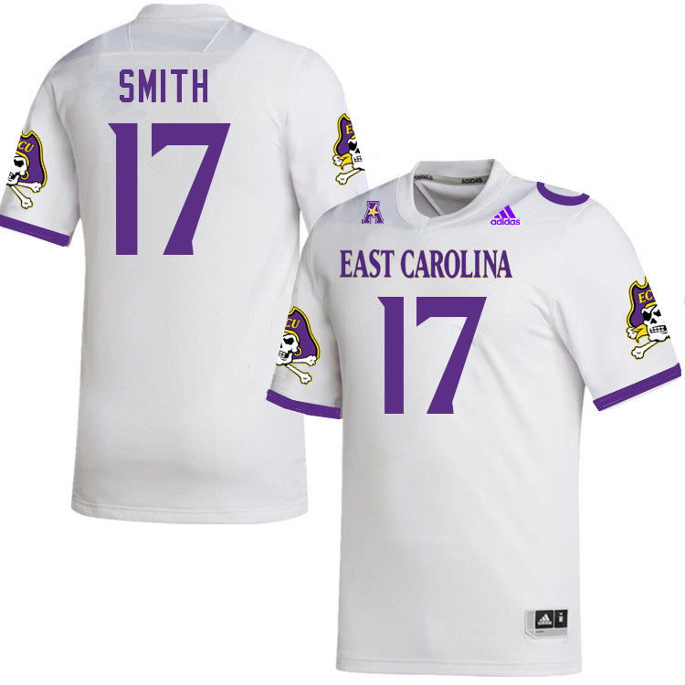 Men #17 Anthony Smith ECU Pirates College Football Jerseys Stitched-White